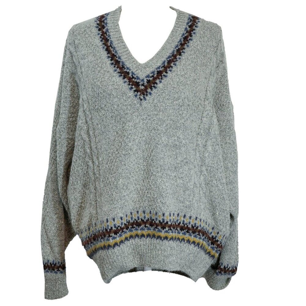 Sevres Cable Knit Sweater Oversize Ecclectic Grandpa Vintage Vee Neck Collegiate